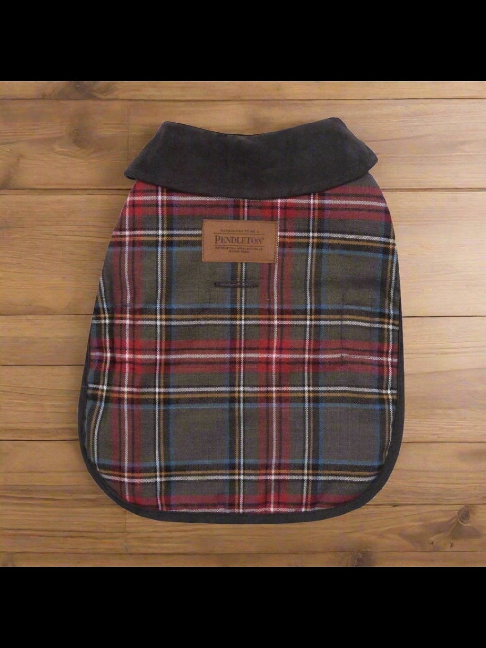 Pendleton Red Plaid Wool Dog Coat with Black Collar